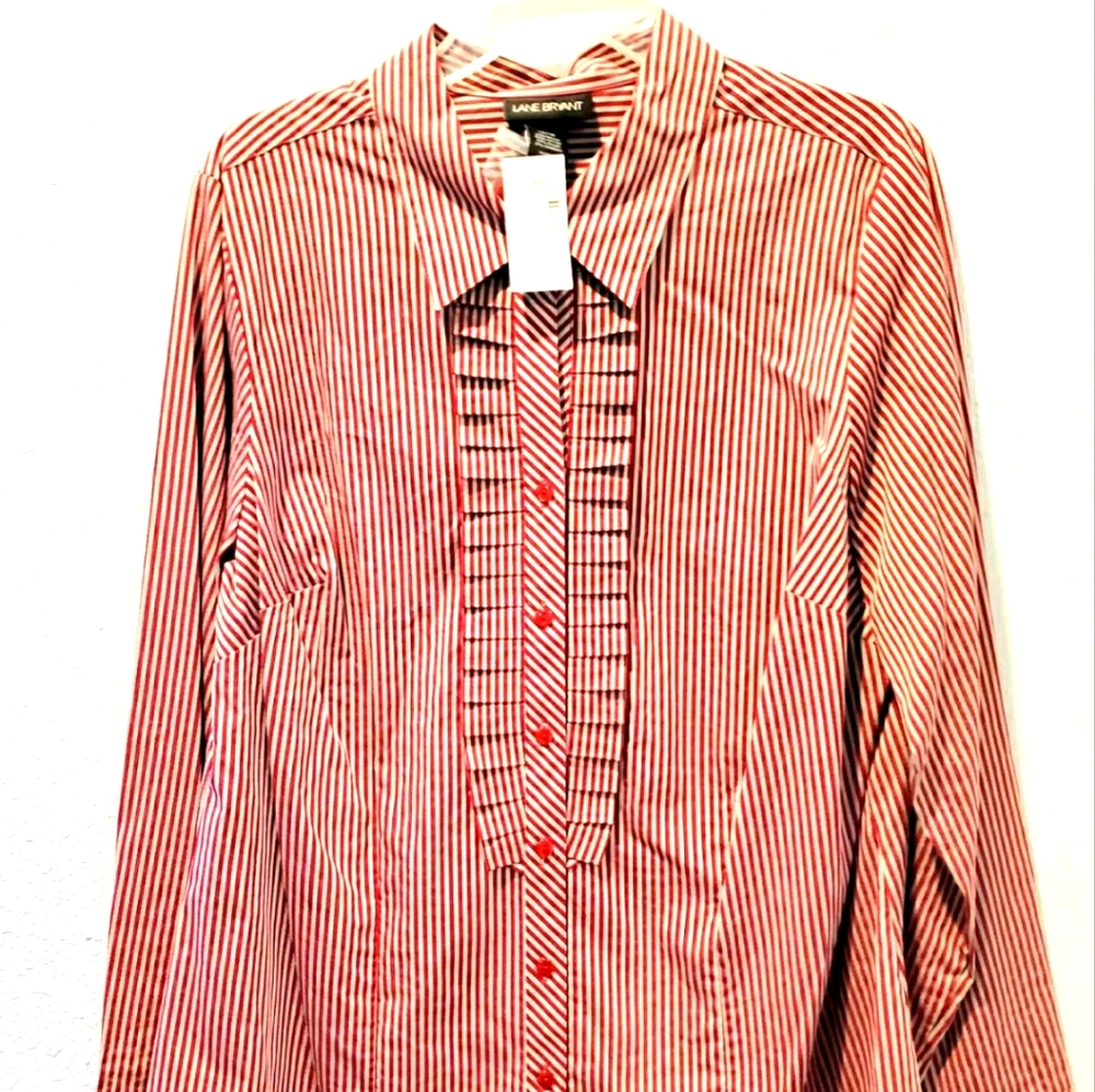 New Women's Lane Bryant striped red blouse 14/16 - Picture 1 of 6